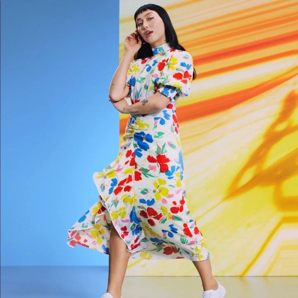 RIXO Target Mock Neck Cascading Collaboration Dress